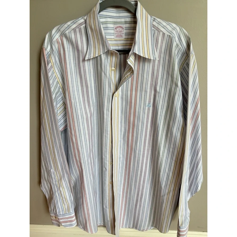 Brooks Brothers  Button Down Shirt Mens  LG pastel stripe 100% cotton Heritage - Picture 4 of 16